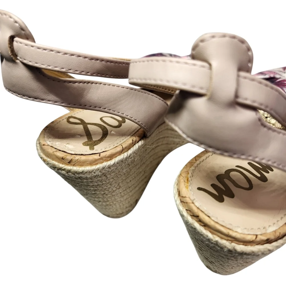 Sam Edelman Aubrey Pink Multi Floral Wedge Sandal Size 7.5 Cottagecore Garden
